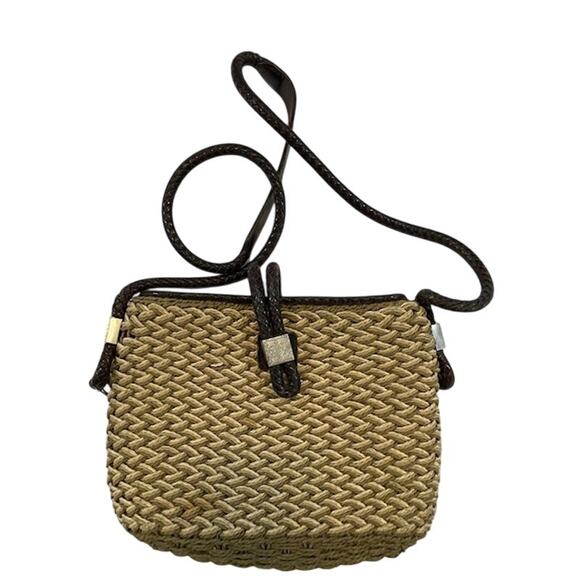 Brighton VTG Raffia Crossbody Bag Leather Strap/Trim Charms - Picture 1 of 12